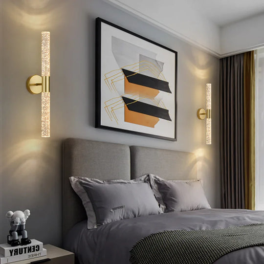 Nordic Crystal Rod LED Wall Lamp Modern Bedside Living Room Light