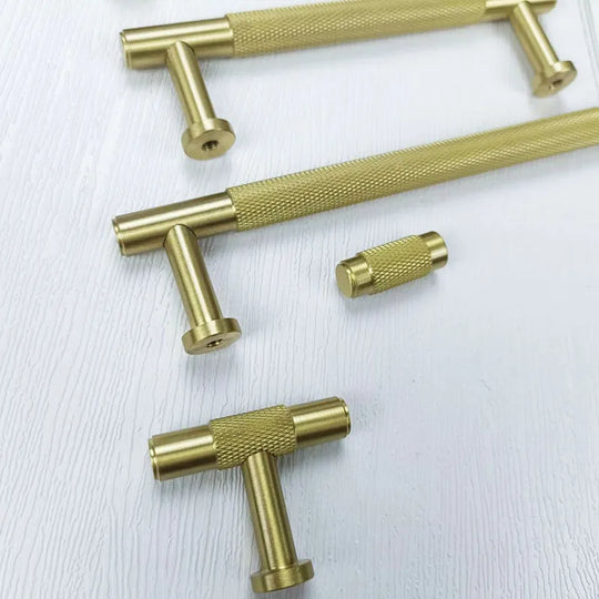 Knurled Brass Wardrobe Handles – Modern Pull Bars for Cabinets and Drawers