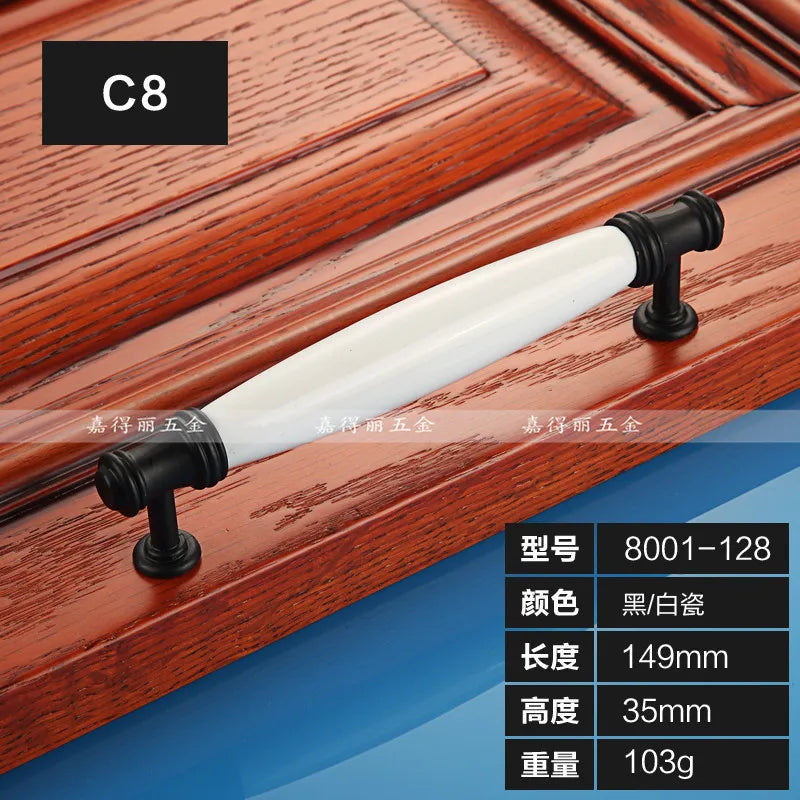 European Ceramic Cabinet Handles – Black and White Pulls for Furniture