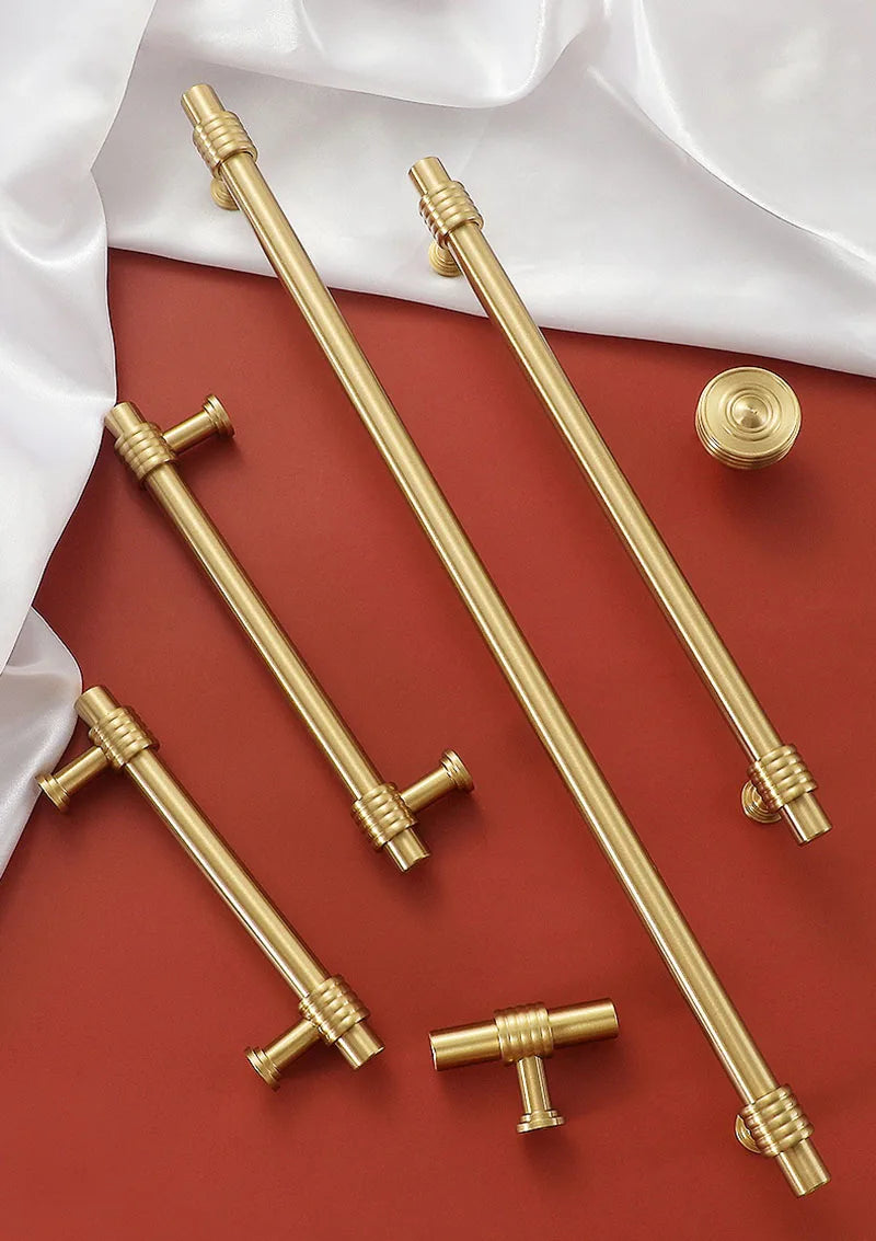 Satin Gold Furniture Handle – Solid Brass Pulls and Knobs for Cabinets and Wardrobes (50–358mm)