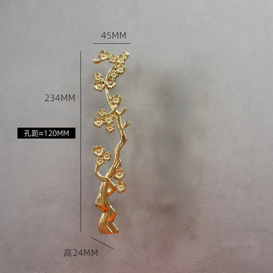 Solid Brass Plum Tree Branch Handles – Chinese Style Cabinet and Wardrobe Pulls (120mm)