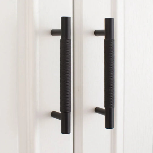 Black Knurled Brass Furniture Handles – Modern Textured Pulls and Knobs (80–500mm)