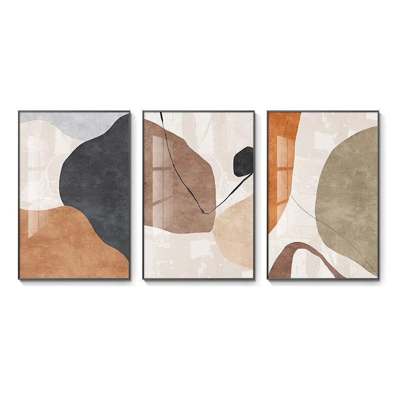 Neutral Shades Beige Brown Abstract Canvas Wall Art Unframed