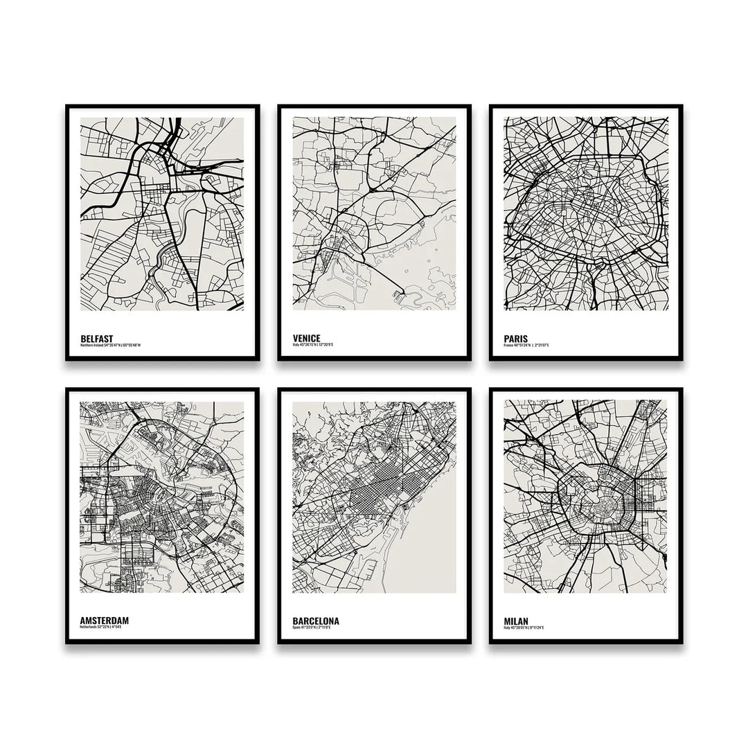 Minimalist Black White City Map Wall Art Canvas Print