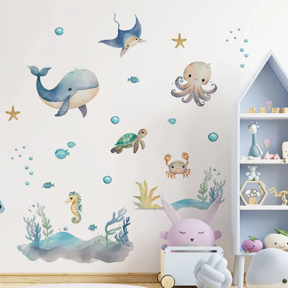 Ocean Dreams Watercolor Nursery Wall Decals