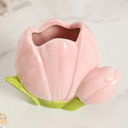 Ceramic Tulip Decorative Vase for Desktop and Tabletop Decor