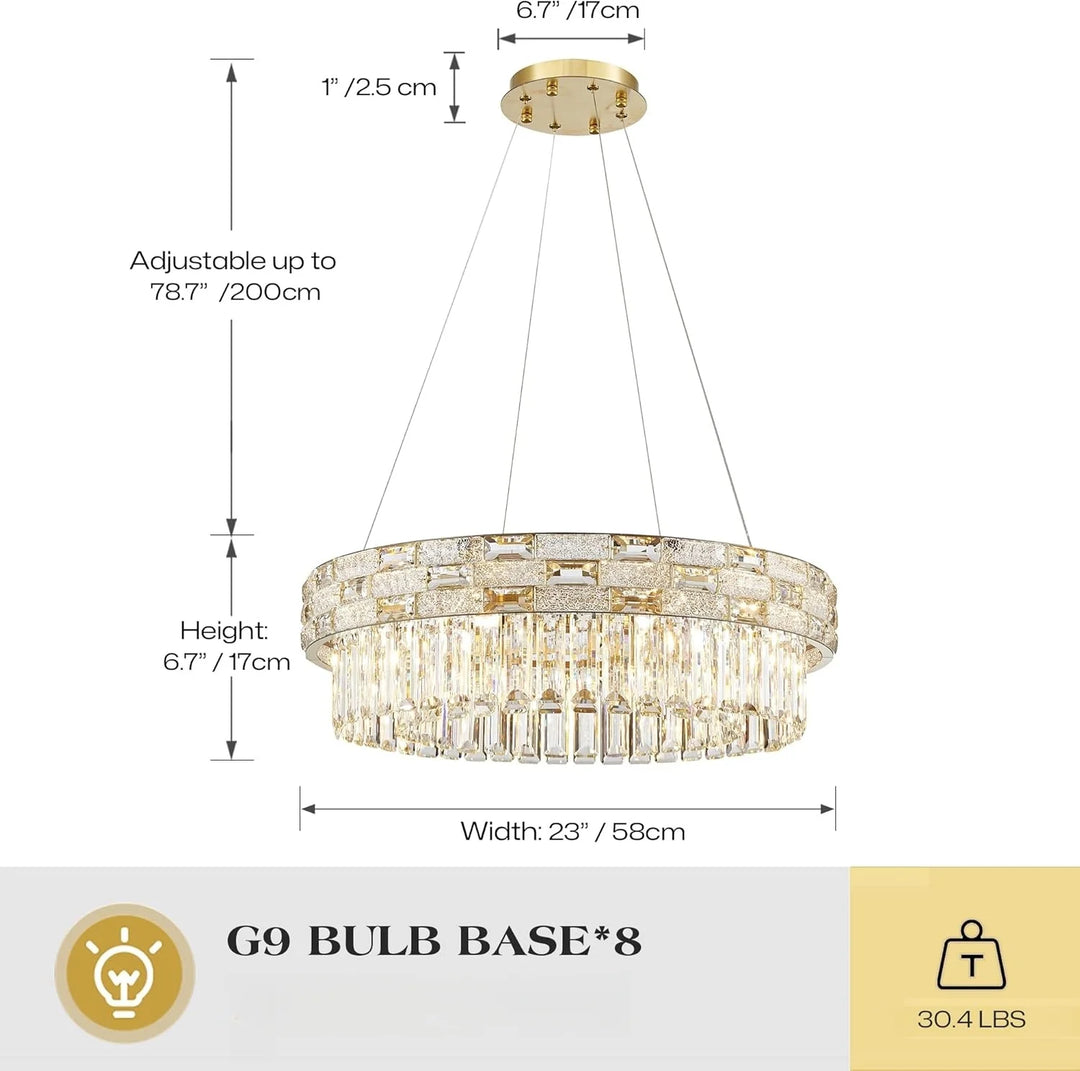 Modern Gold Crystal Chandelier for Dining & Living Spaces