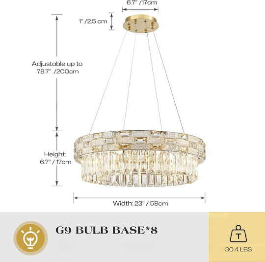 Modern Gold Crystal Chandelier for Dining & Living Spaces