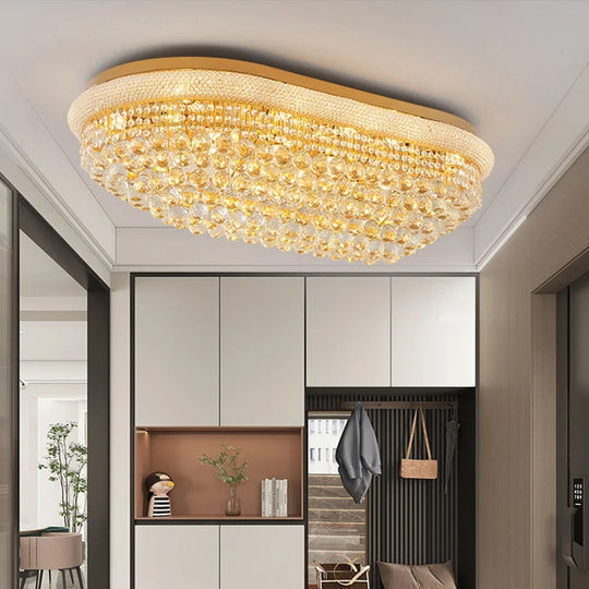 Luxury Oval Crystal Ceiling Lamp – Elegant Shoe-Shape Design for Dining & Living Rooms