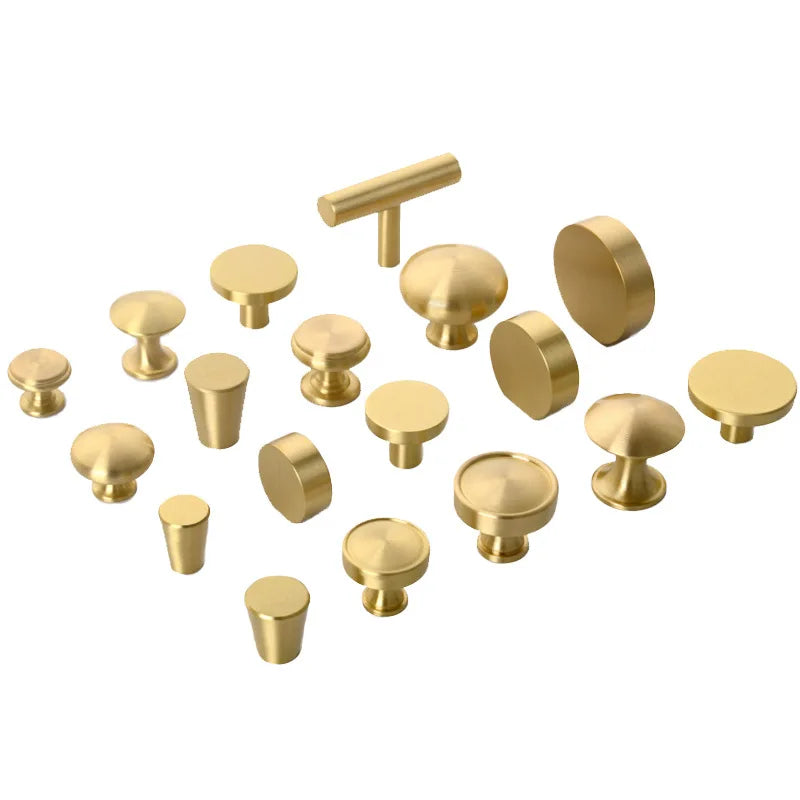 Pure Brass Cabinet Handles – Brushed Gold Single-Hole Knobs