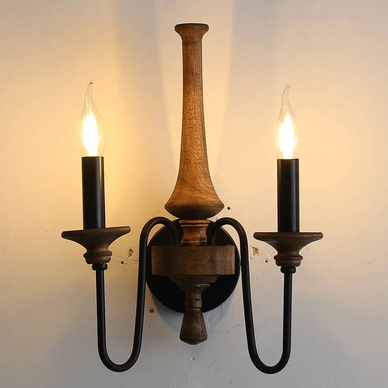 French Vintage Wooden Chandelier – Multi-Light Pendant for Living & Dining Rooms