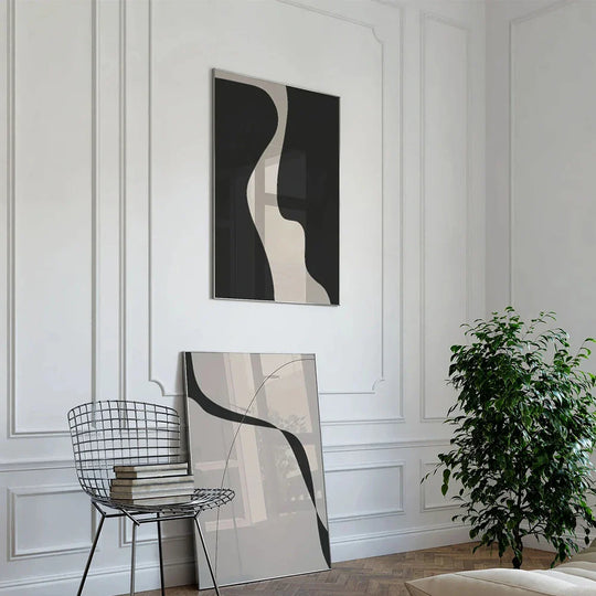 Minimal Black White Abstract Canvas Wall Art