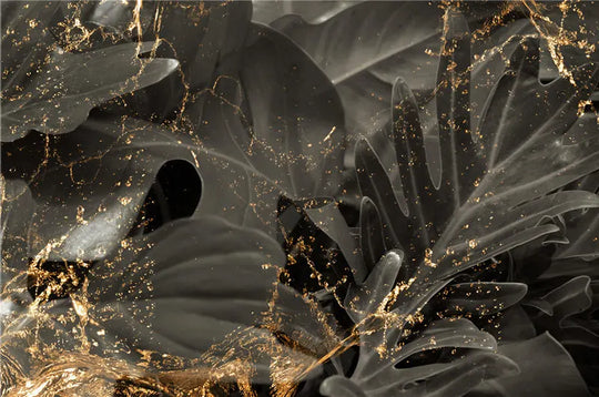 Black Golden Leaves Abstract Botanical Canvas Wall Art Unframed