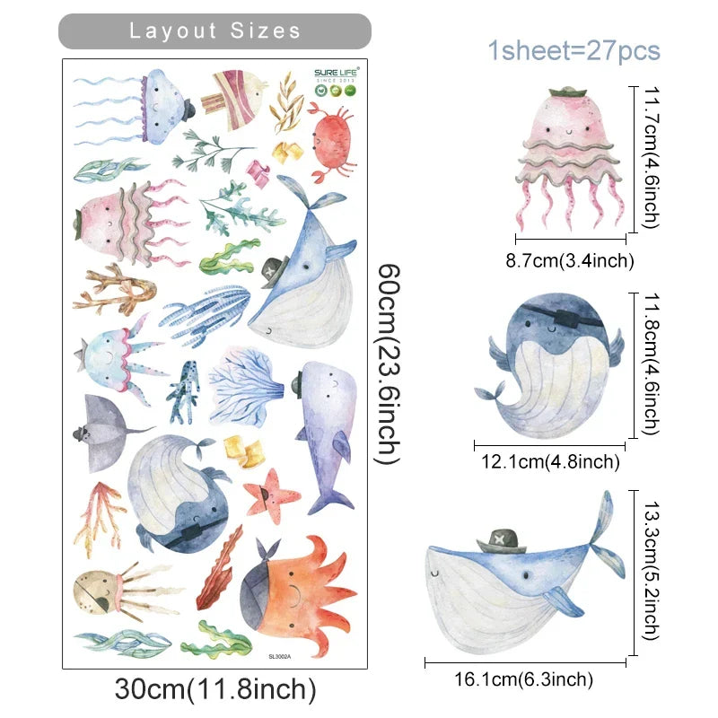 Ocean Dreams Watercolor Nursery Wall Decals