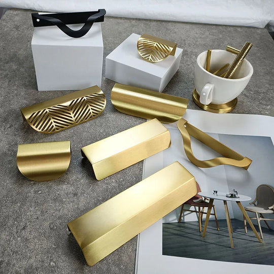 Leaf Shape Brass Handles – Modern Hidden Knobs for Furniture