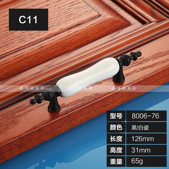 European Ceramic Cabinet Handles – Black and White Pulls for Furniture
