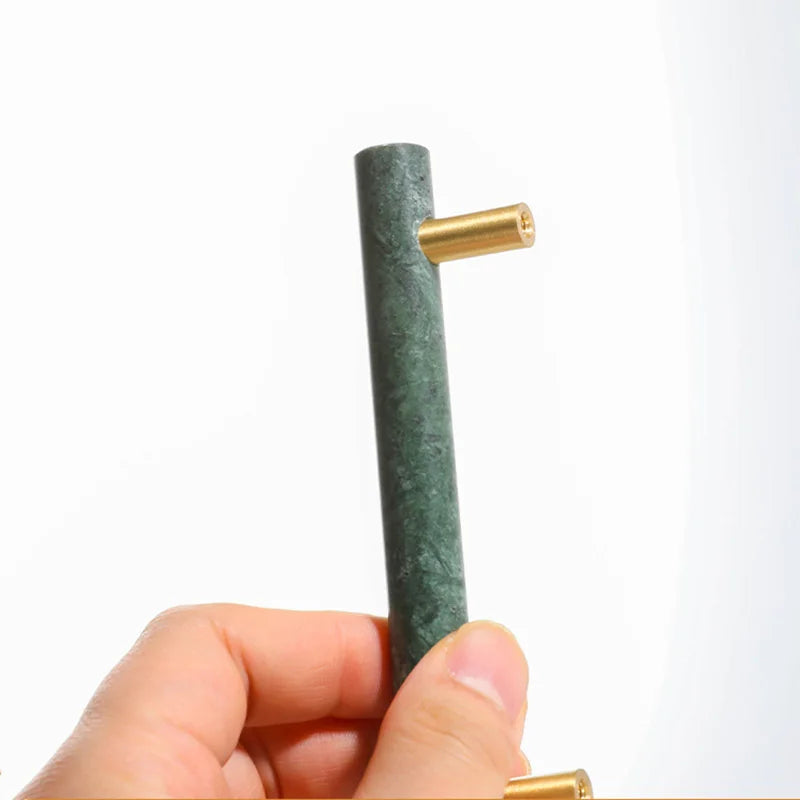 Green and White Marble Cabinet Handles – Luxury Brass-Based Pulls for Furniture (50mm-200mm)