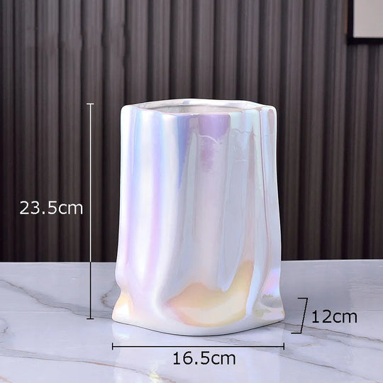 Pleated Texture Gold Plated Ceramic Vase for Desk and Home Decor