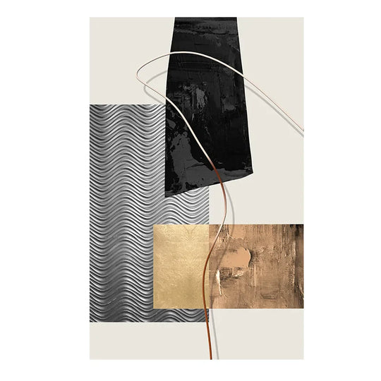 Golden Geometric Textural Montage Abstract Canvas Wall Art Unframed