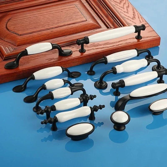 European Ceramic Cabinet Handles – Black and White Pulls for Furniture
