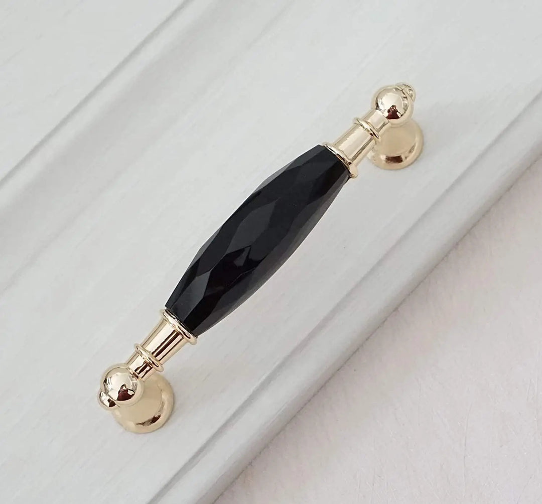 Modern Crystal Glass Drawer Handles – Gold and Black Pulls for Dressers and Cabinets (96mm/128mm)