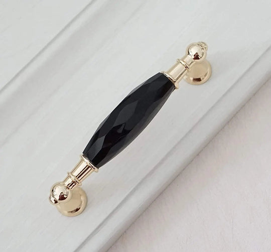 Modern Crystal Glass Drawer Handles – Gold and Black Pulls for Dressers and Cabinets (96mm/128mm)