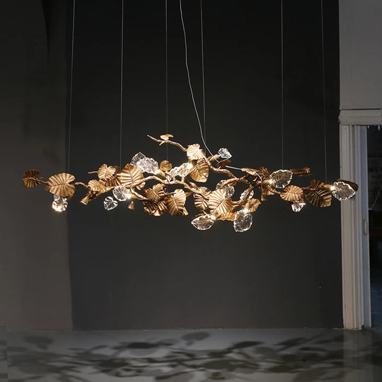 Luxury Copper Branch Chandelier with Leaf Crystal Pendant Lights