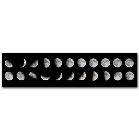 Moon Phases Wide Format Black and White Canvas Wall Art