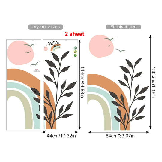 Boho Birds And Sunset Rainbow Wall Mural For Home Decor