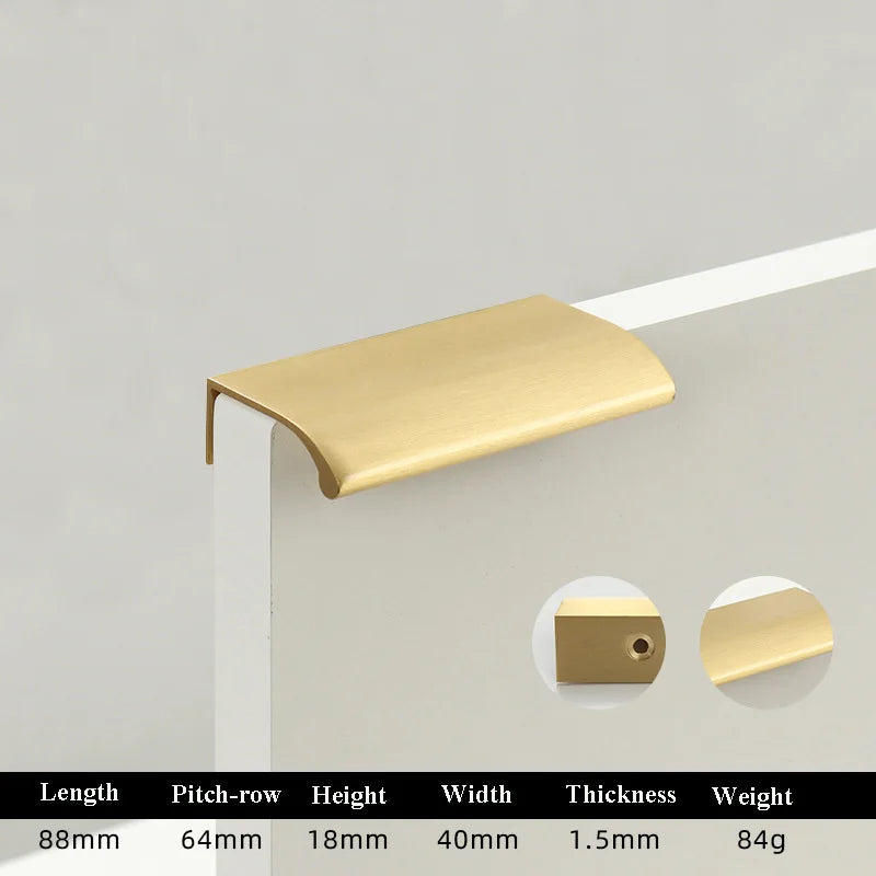 Long Hidden Brass Handles – Invisible Pulls for Cabinets, Drawers, and Furniture (88–400mm)