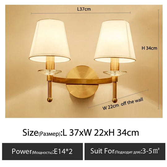 European Style Copper LED Wall Lamp for Bedroom & Living Room