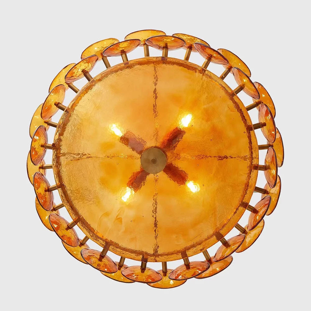 French Retro Colored Glass Pendant Light for Living & Dining Room