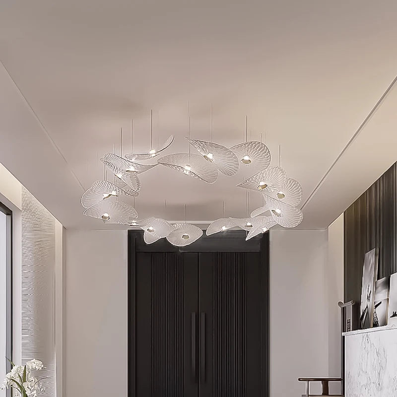 Modern Crystal Glass Stair Chandelier – High Ceiling Pendant Light