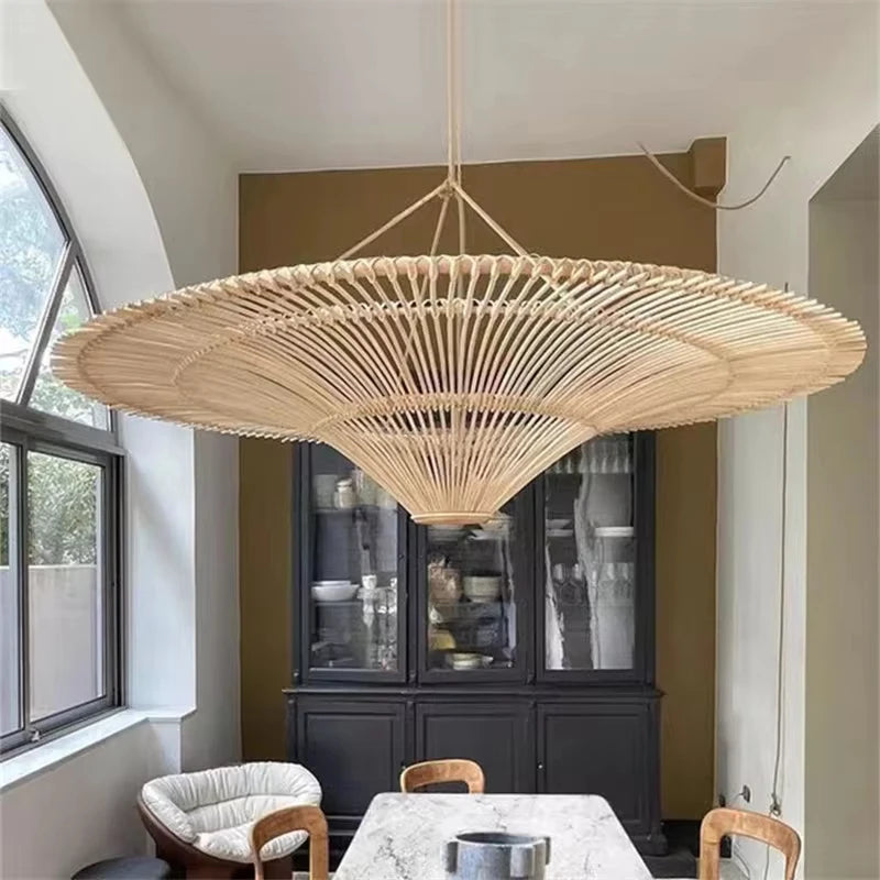 Large Wicker Pendant Lamp – Wabi Sabi Rattan Hanging Light