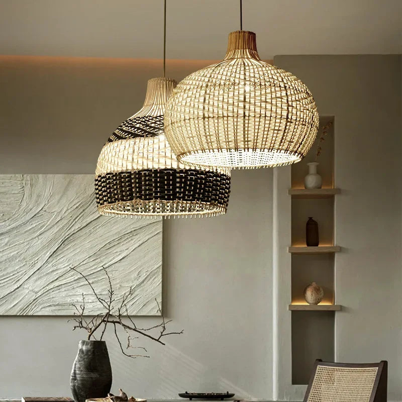 Vintage Rattan Pendant Light Creative Lampshade Indoor Fixture
