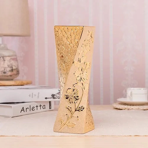 Gold Plated Ceramic Decorative Flower Vase for Home and Events