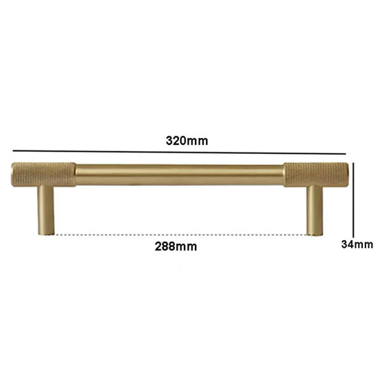 Solid Brass Knurled Cabinet Handles – Satin Gold Wardrobe Pulls and Drawer T-Bars