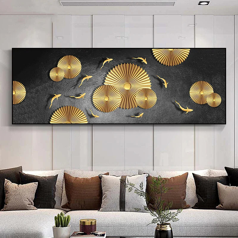 Abstract Golden Fish Wide Format Canvas Wall Art