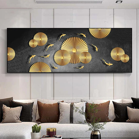 Abstract Golden Fish Wide Format Canvas Wall Art