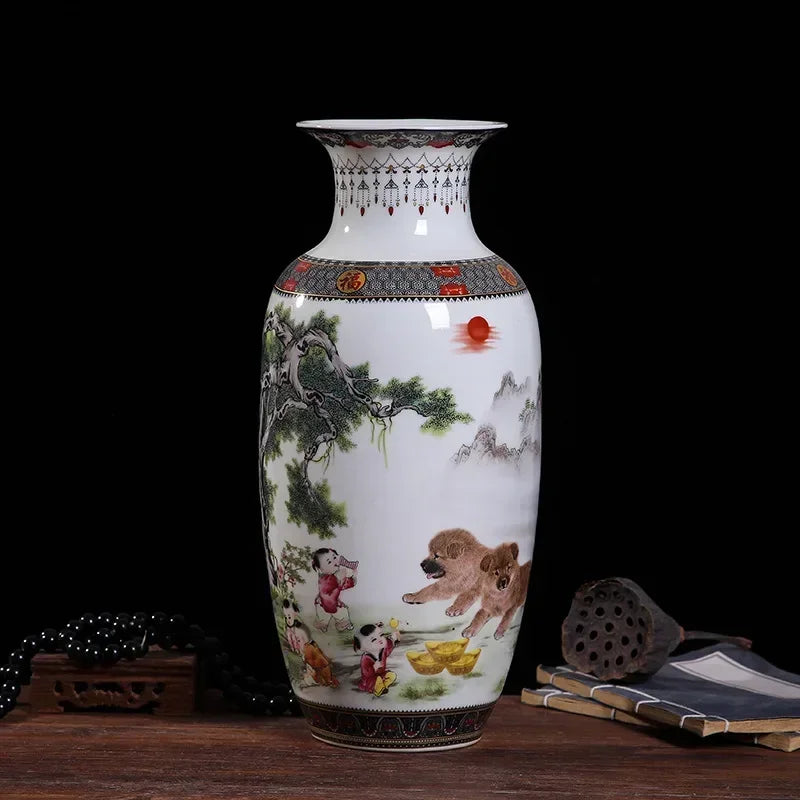 Ceramic Double Flower Decorative Vase for Living Room Table Decor