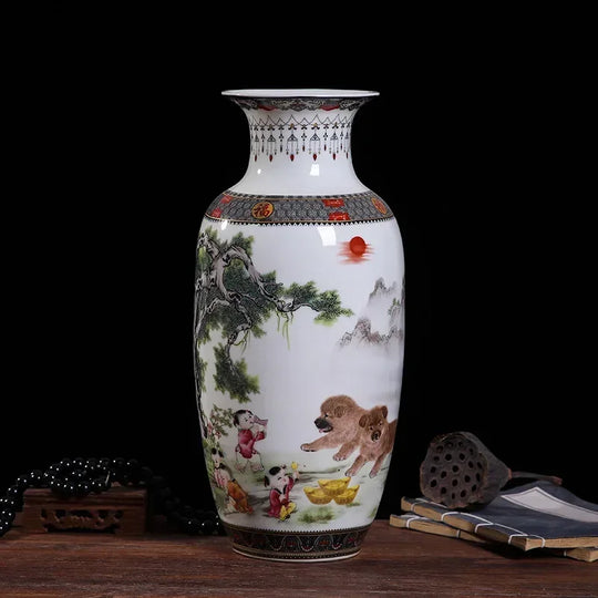 Ceramic Double Flower Decorative Vase for Living Room Table Decor