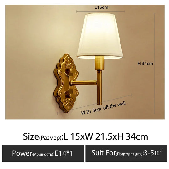 European Style Copper LED Wall Lamp for Bedroom & Living Room