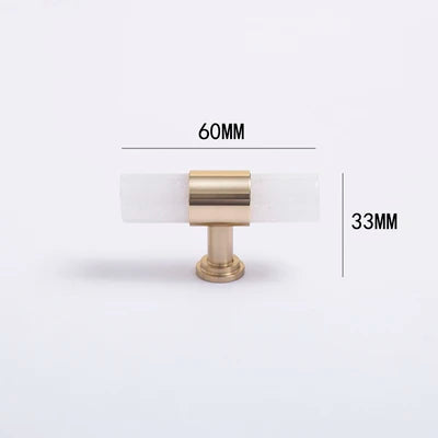 Natural Marble and Crystal T-Bar Cabinet Handles – Modern Brass Knobs and Pulls