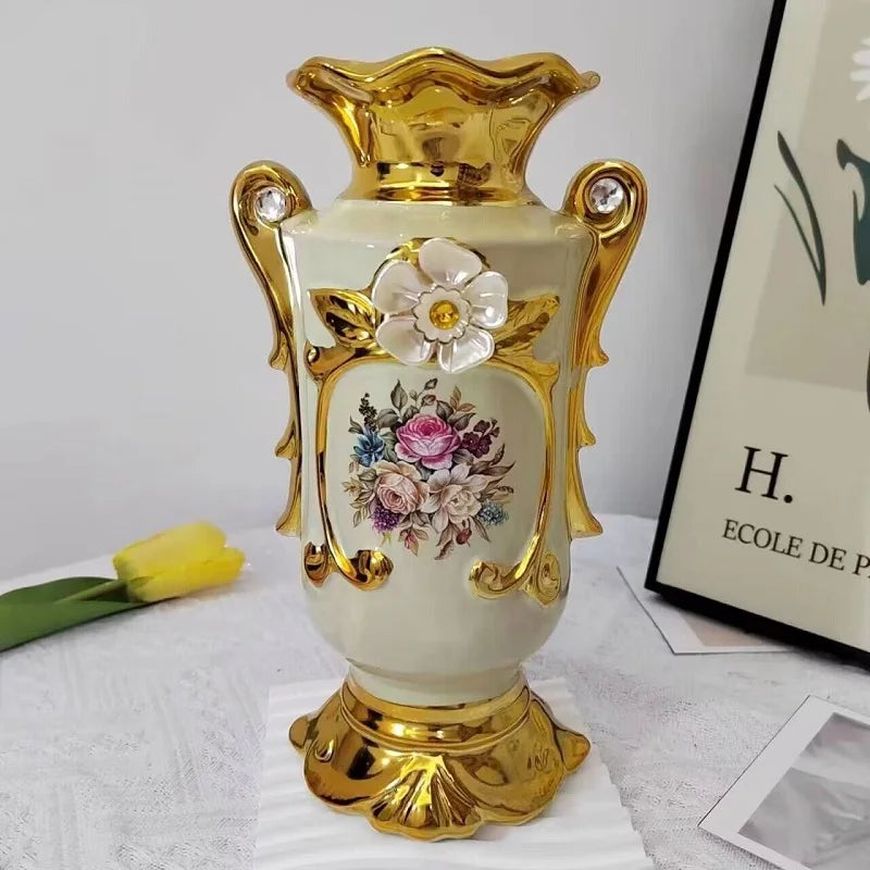 Gilt Frosted Ceramic Flower Vase for Home and Wedding Decor