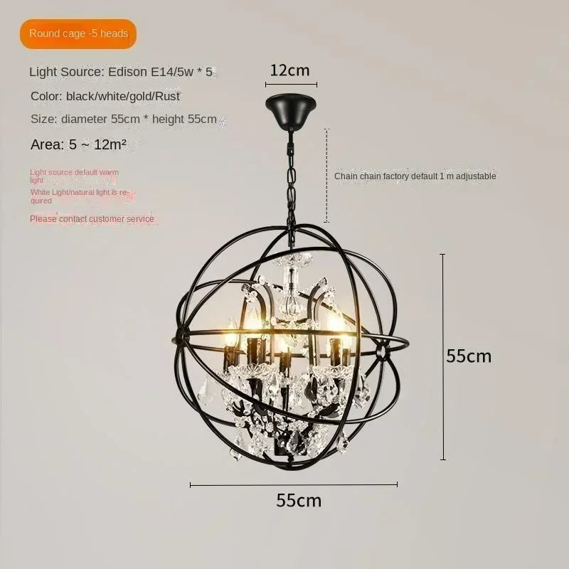 Birdcage Iron Crystal LED Pendant Lamp