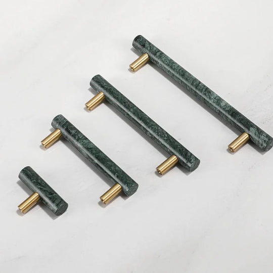 Green and White Marble Cabinet Handles – Luxury Brass-Based Pulls for Furniture (50mm-200mm)