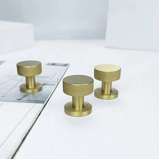Knurled Brass Drawer Knobs – Modern Textured Furniture Pulls