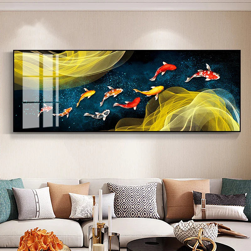 Abstract Golden Fish Wide Format Canvas Wall Art