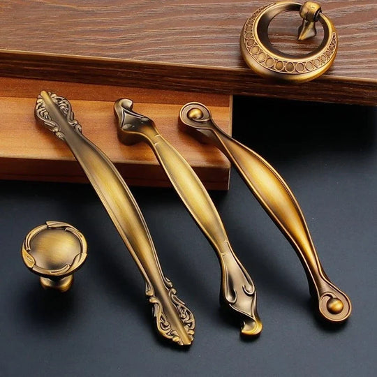 Antique Yellow Bronze Cabinet Handles – Brushed Vintage Drawer Pulls