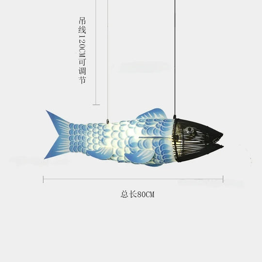 Modern Wooden Big Fish Pendant Light with Bamboo Design